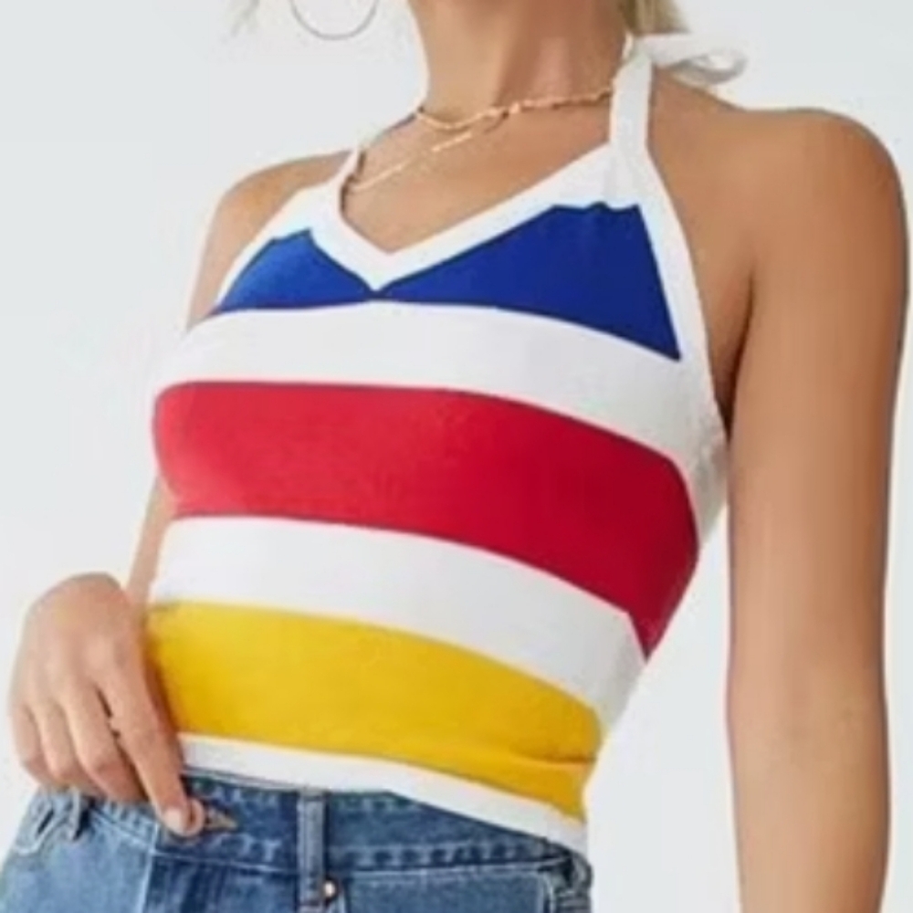Forever 21 Crop Halter Retro Bold Stripes, S